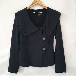 Lucky Brand Women’s Navy Sweatshirt Jacket asymmetrical shell button front Small